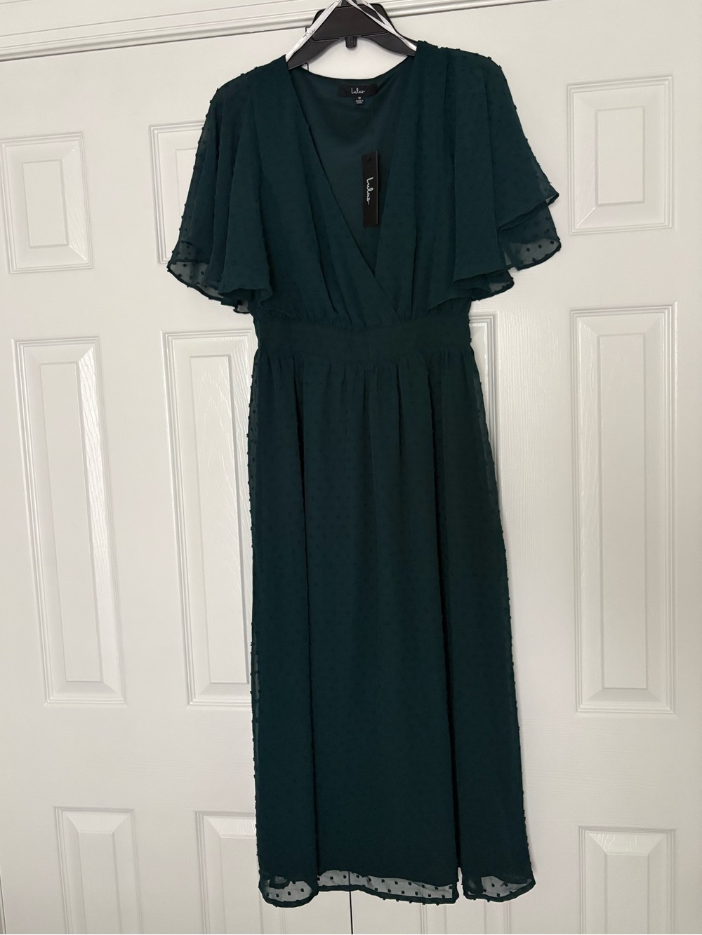 Lulu's Dark Teal Flutter-Sleeve Midi Dress
